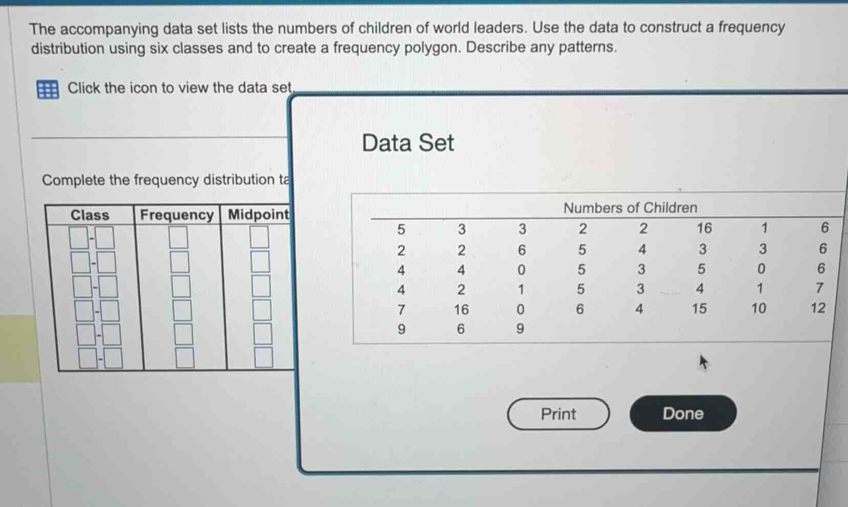 the accompanying data set lists the numbers of children of world leader…