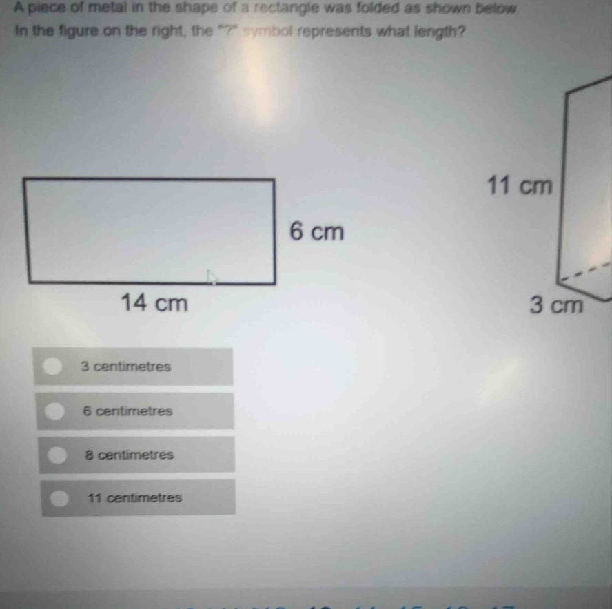 a piece of metal in the shape of a rectangle was folded as shown below.…
