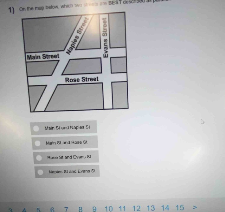 1) on the map below, which two streets are best described as parallel? …