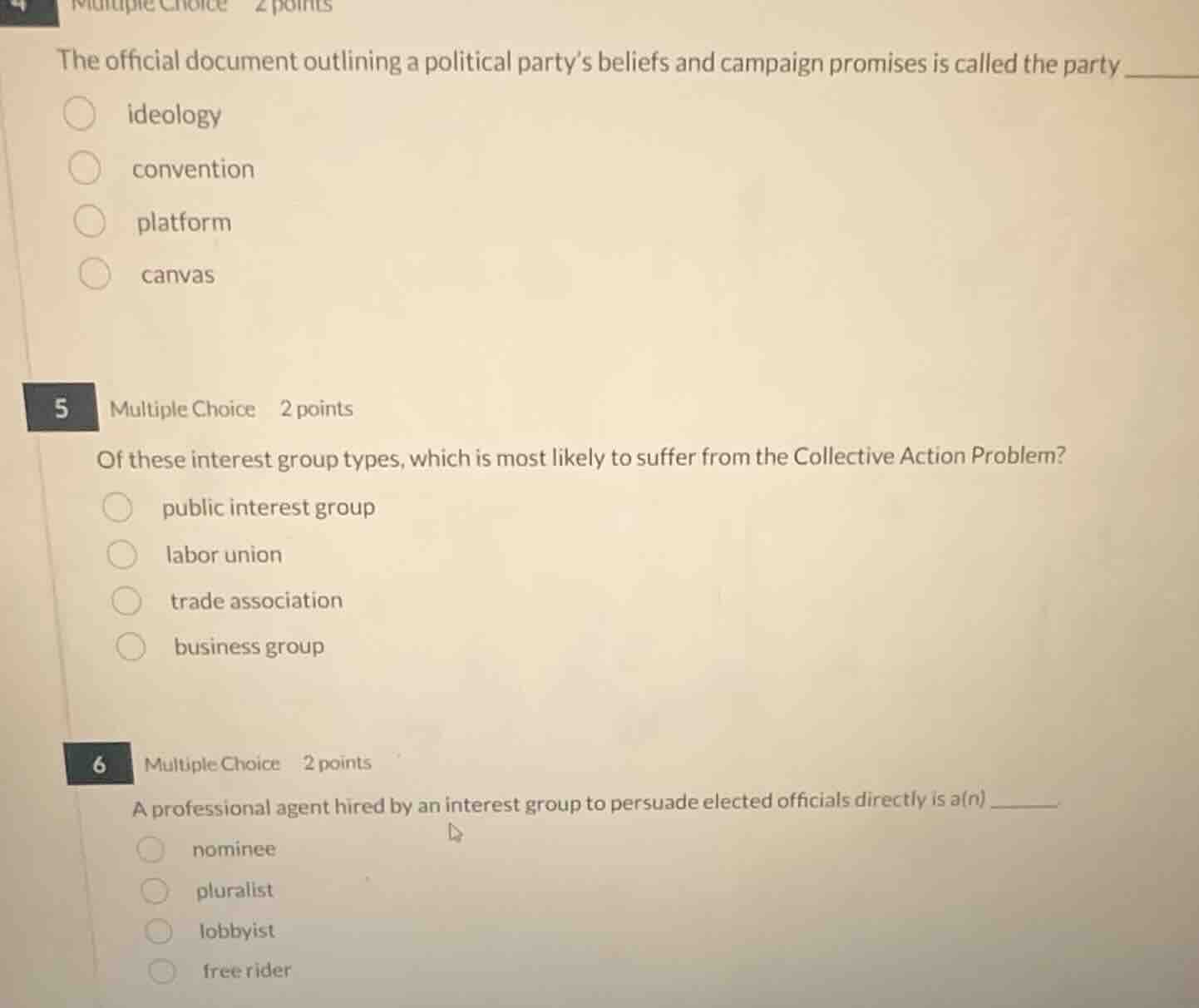 the official document outlining a political partys beliefs and campaign…