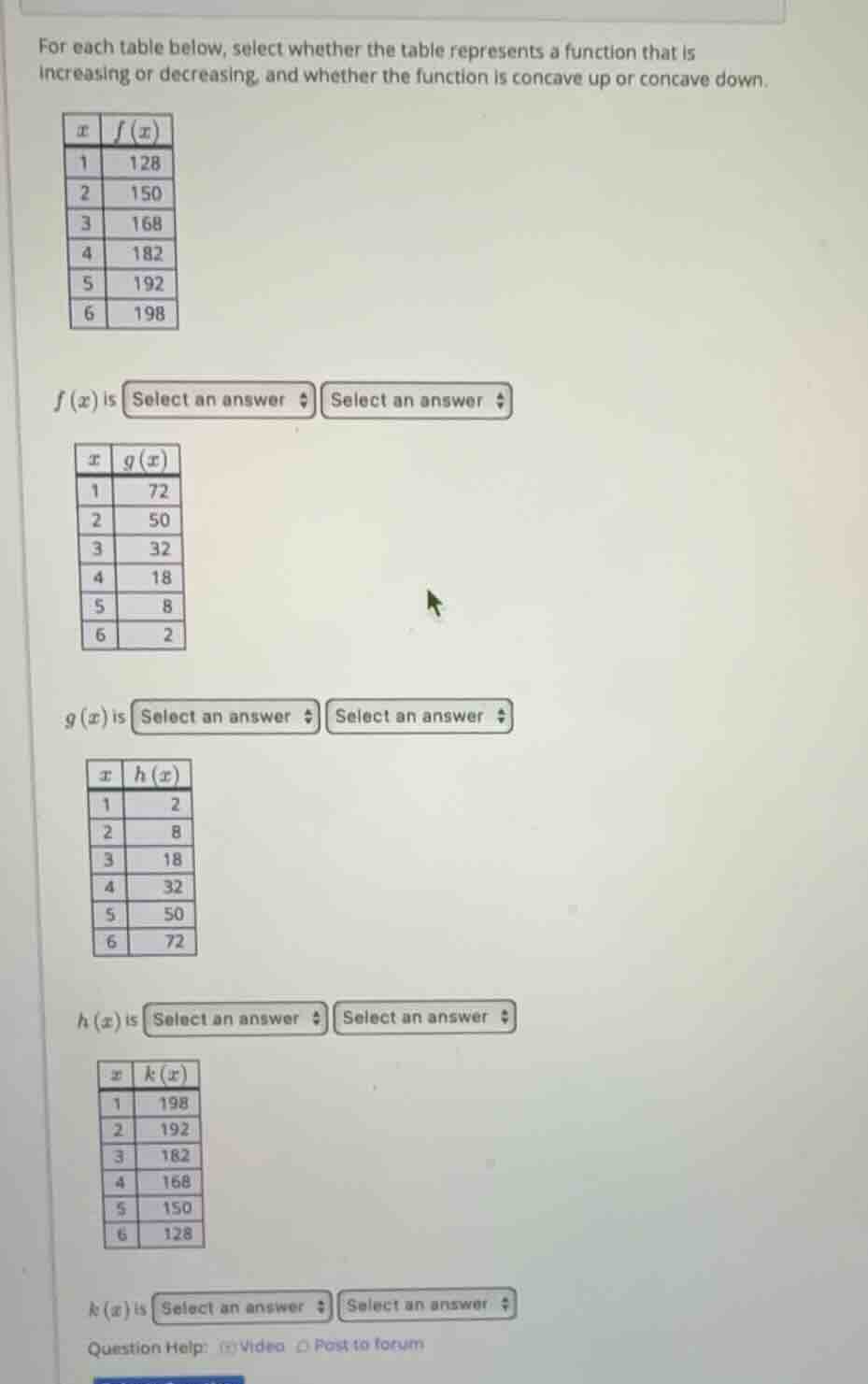 for each table below, select whether the table represents a function th…