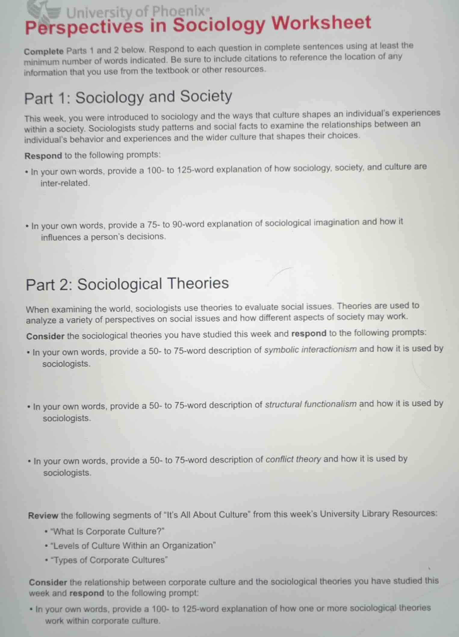 university of phoenix perspectives in sociology worksheet complete part…