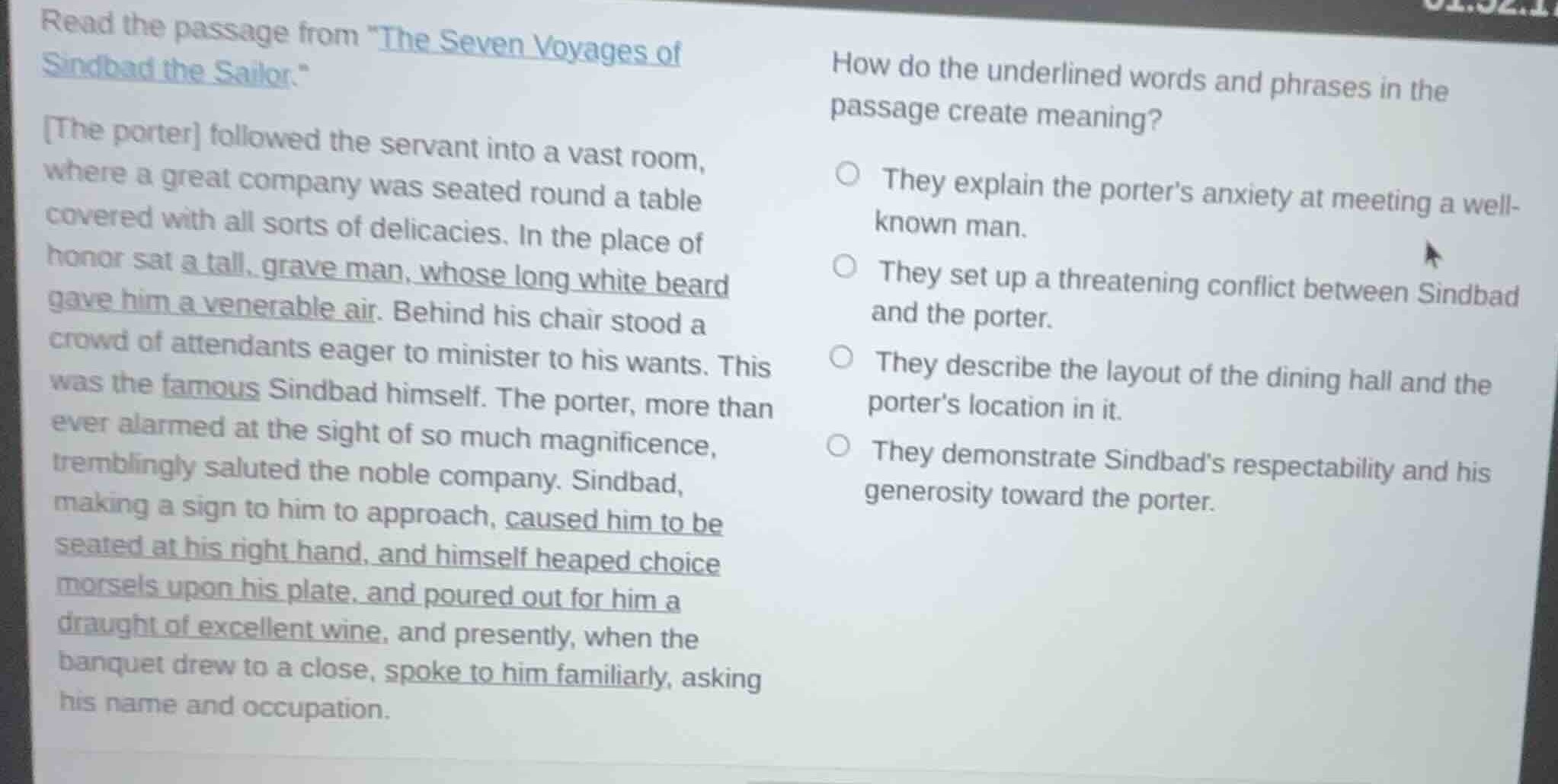 read the passage from \the seven voyages of sindbad the sailor.\ the po…