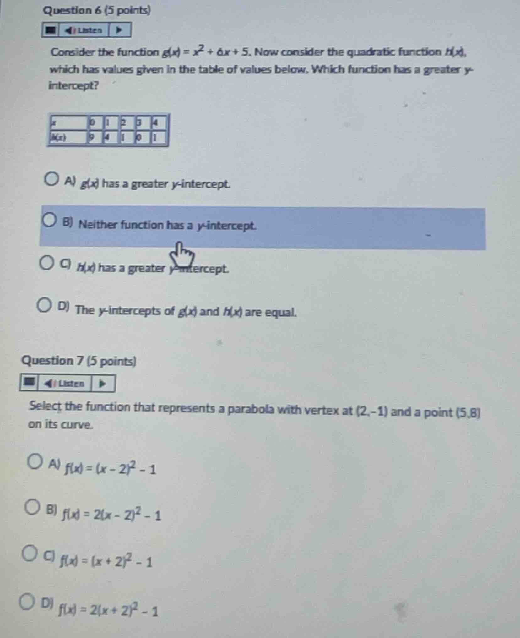 question 6 (5 points) consider the function \\(g(x) = x^2 + 6x + 5\\). …