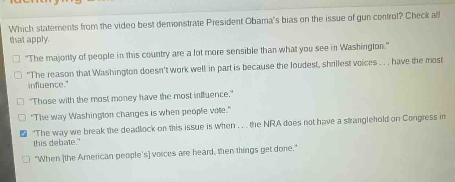 which statements from the video best demonstrate president obamas bias …