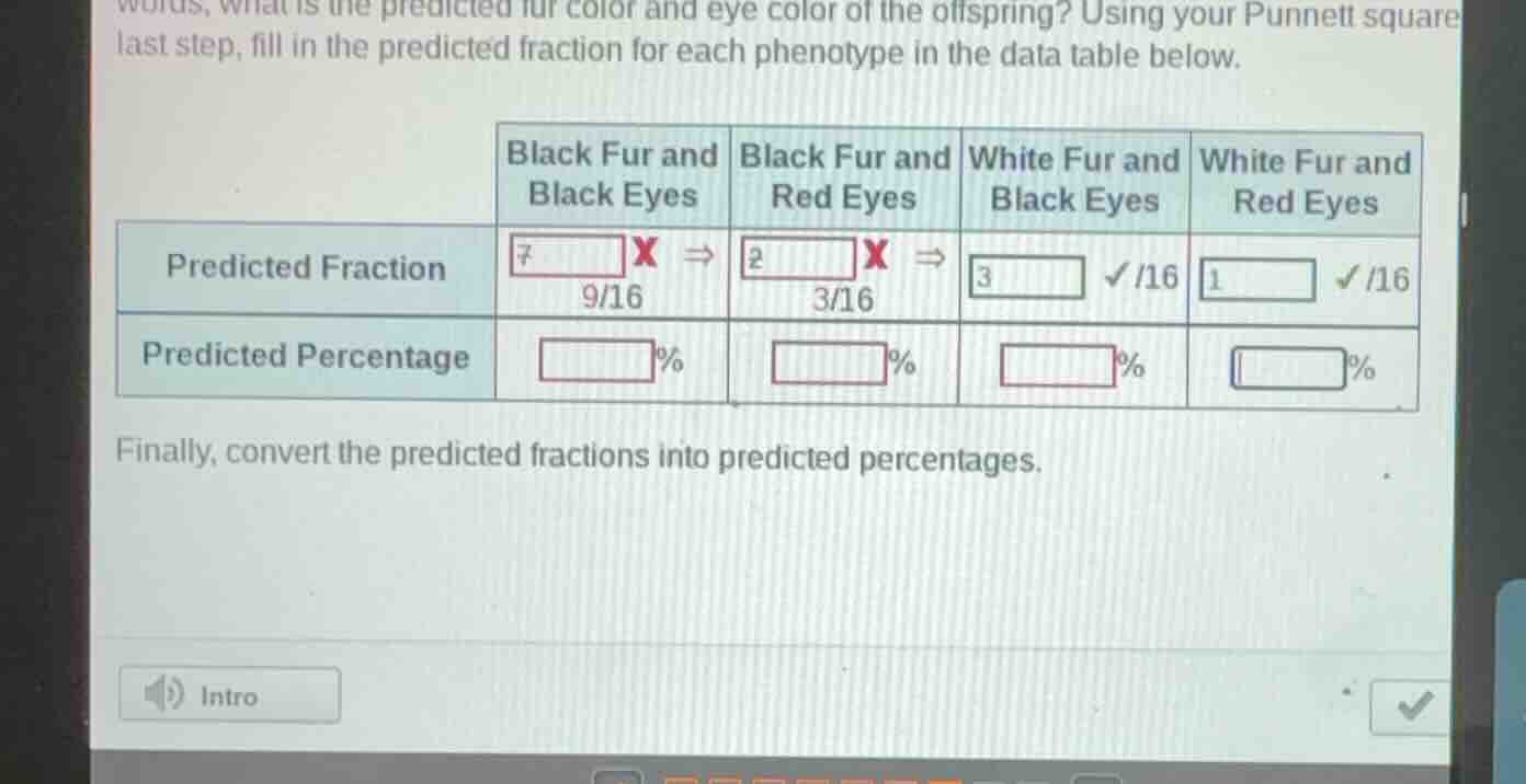 using your punnett square last step, fill in the predicted fraction for…