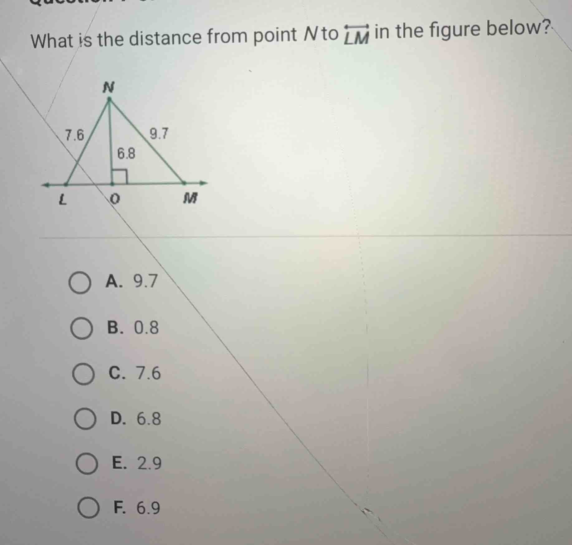 what is the distance from point \\(n\\) to \\(\\overleftrightarrow{lm}\…