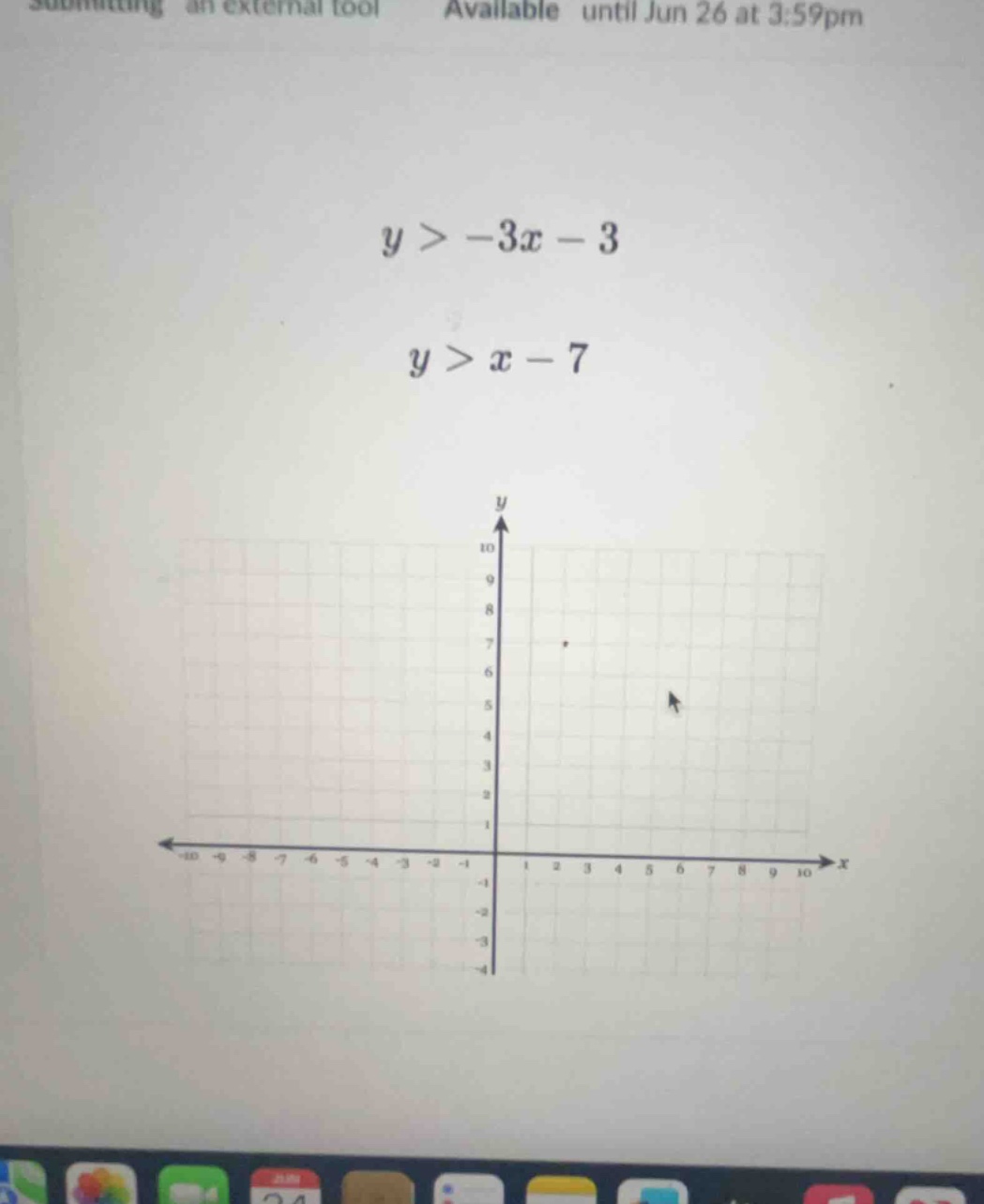 \\y > -3x - 3\\ \\y > x - 7\\