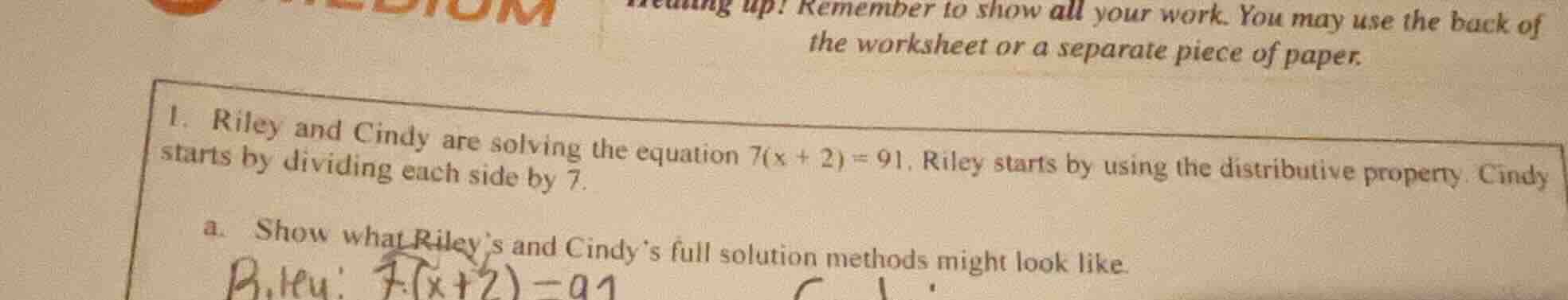 remember to show all your work. you may use the back of the worksheet o…