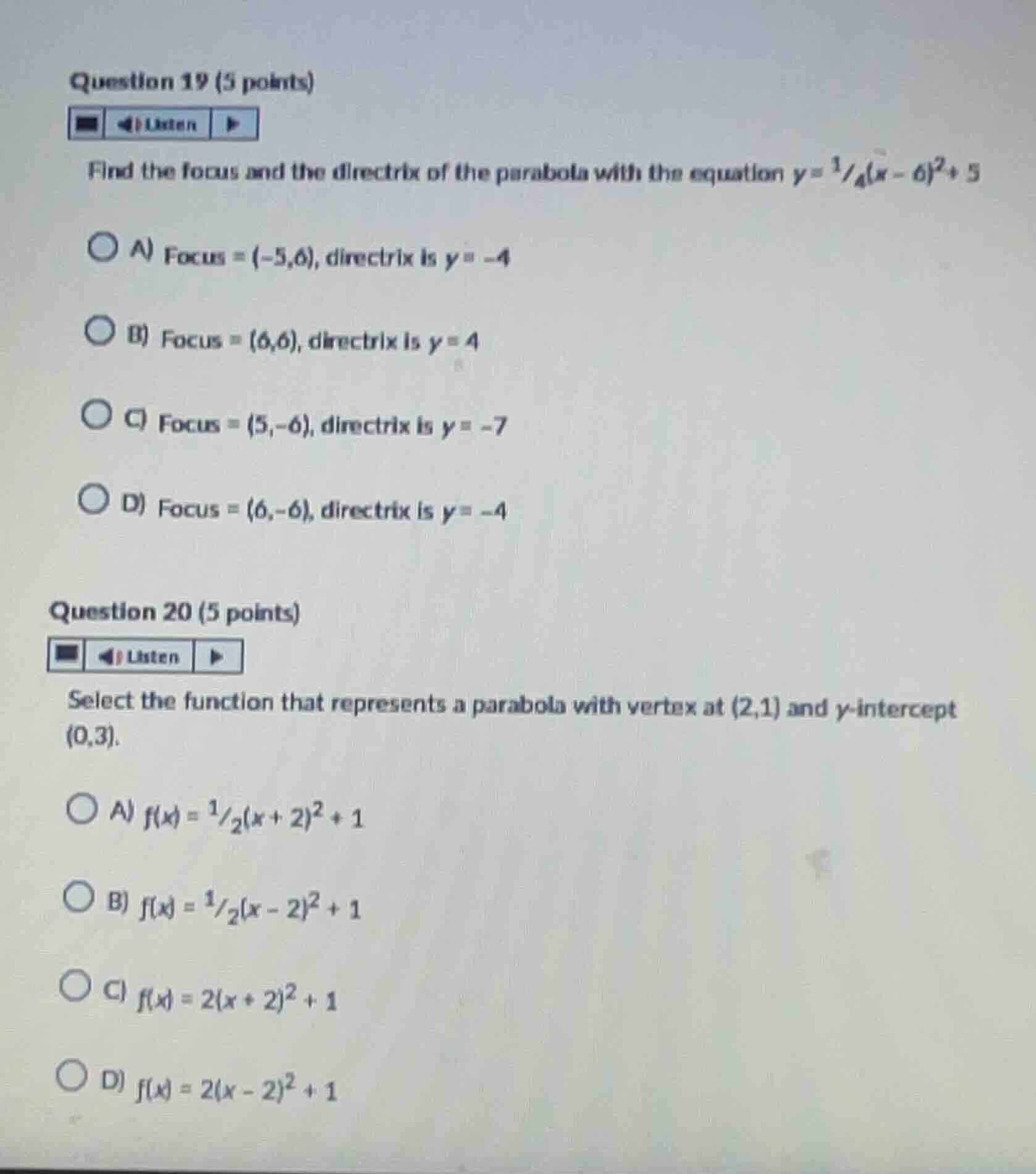 question 19 (5 points) find the focus and the directrix of the parabola…