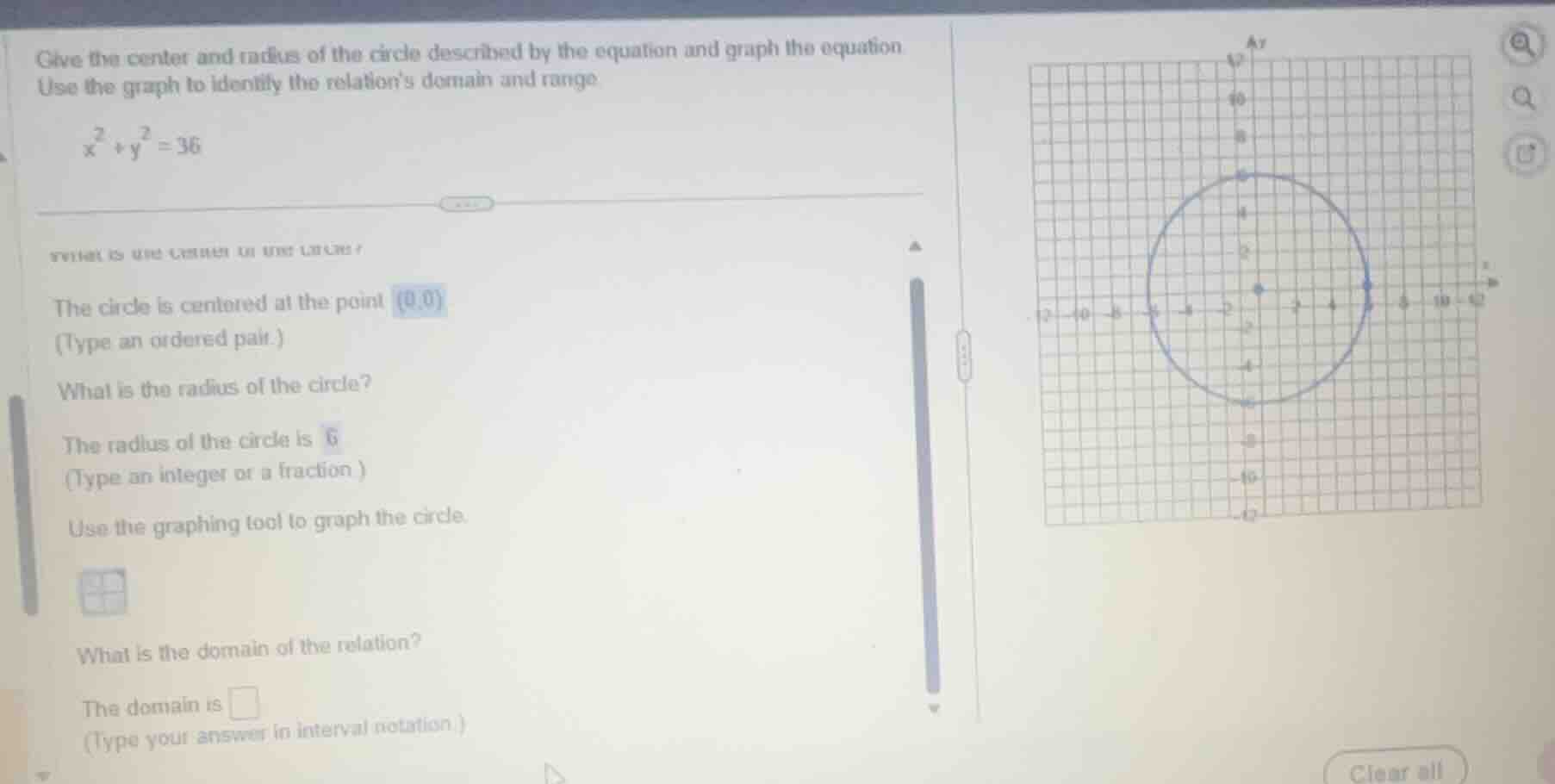 give the center and radius of the circle described by the equation and …
