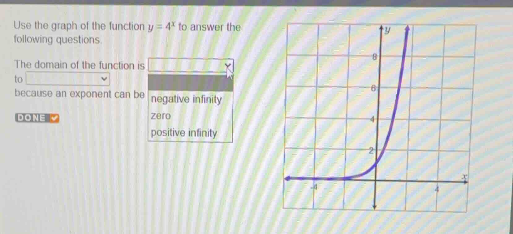use the graph of the function \\(y = 4^x\\) to answer the following que…