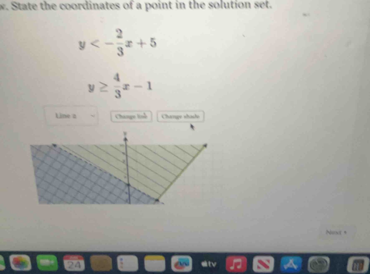 state the coordinates of a point in the solution set. \\y < -\\frac{2}{…