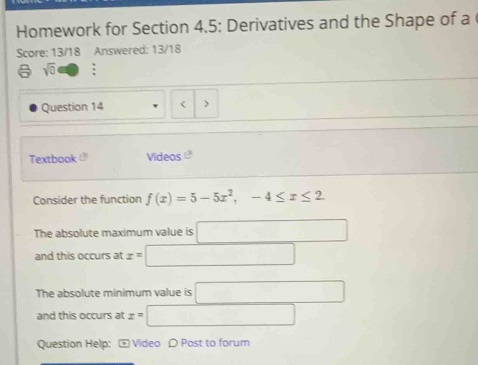 consider the function \\(f(x) = 5 - 5x^2\\), \\(-4 \\le x \\le 2\\). th…