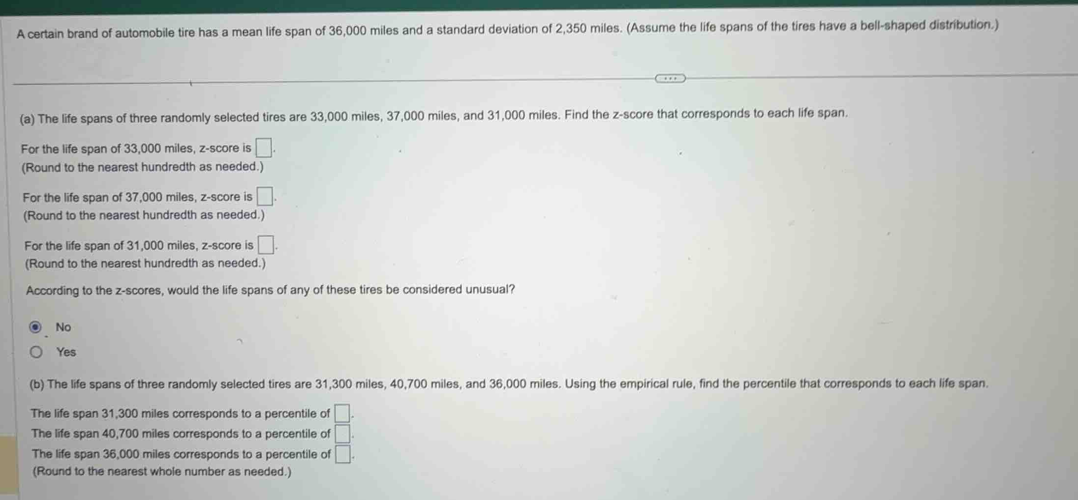 a certain brand of automobile tire has a mean life span of 36,000 miles…