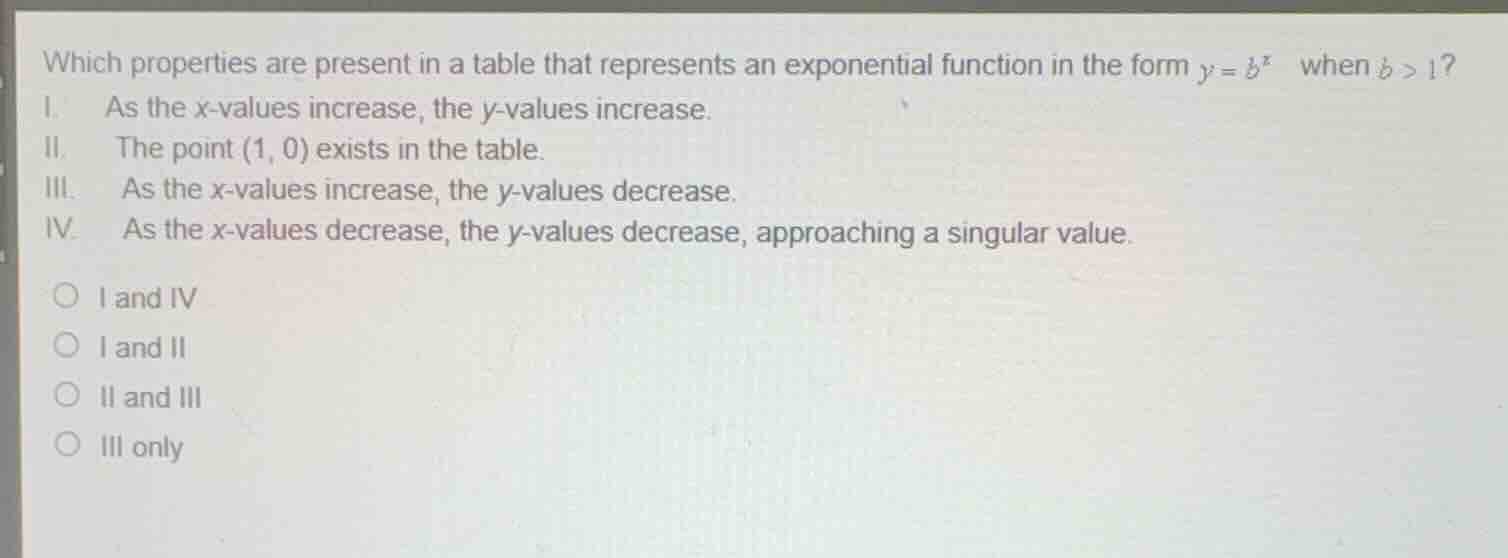 which properties are present in a table that represents an exponential …
