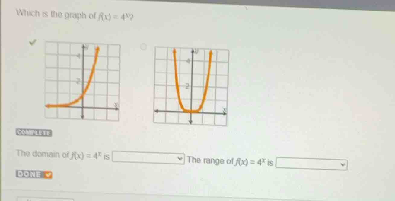 which is the graph of \\(f(x) = 4^x\\)? the domain of \\(f(x) = 4^x\\) …