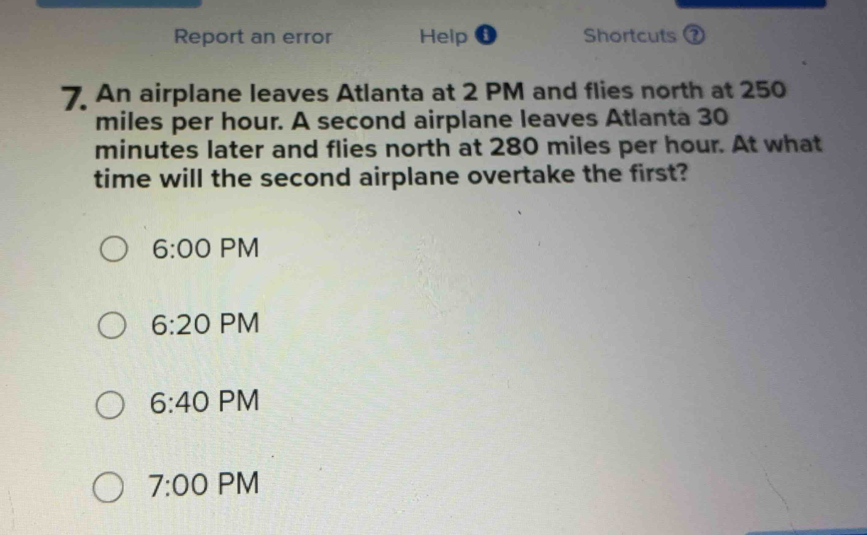 7. an airplane leaves atlanta at 2 pm and flies north at 250 miles per …