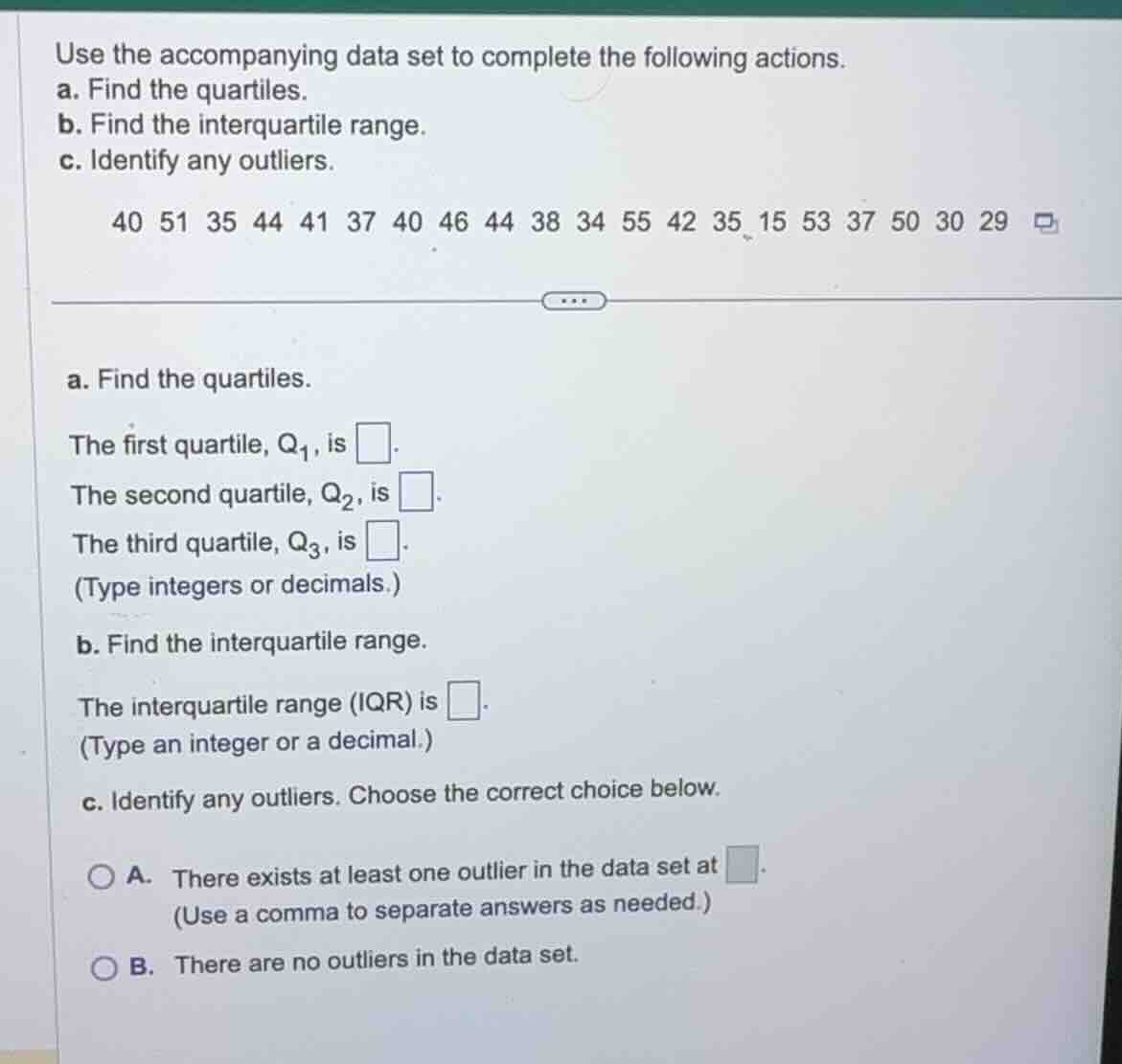 use the accompanying data set to complete the following actions. a. fin…