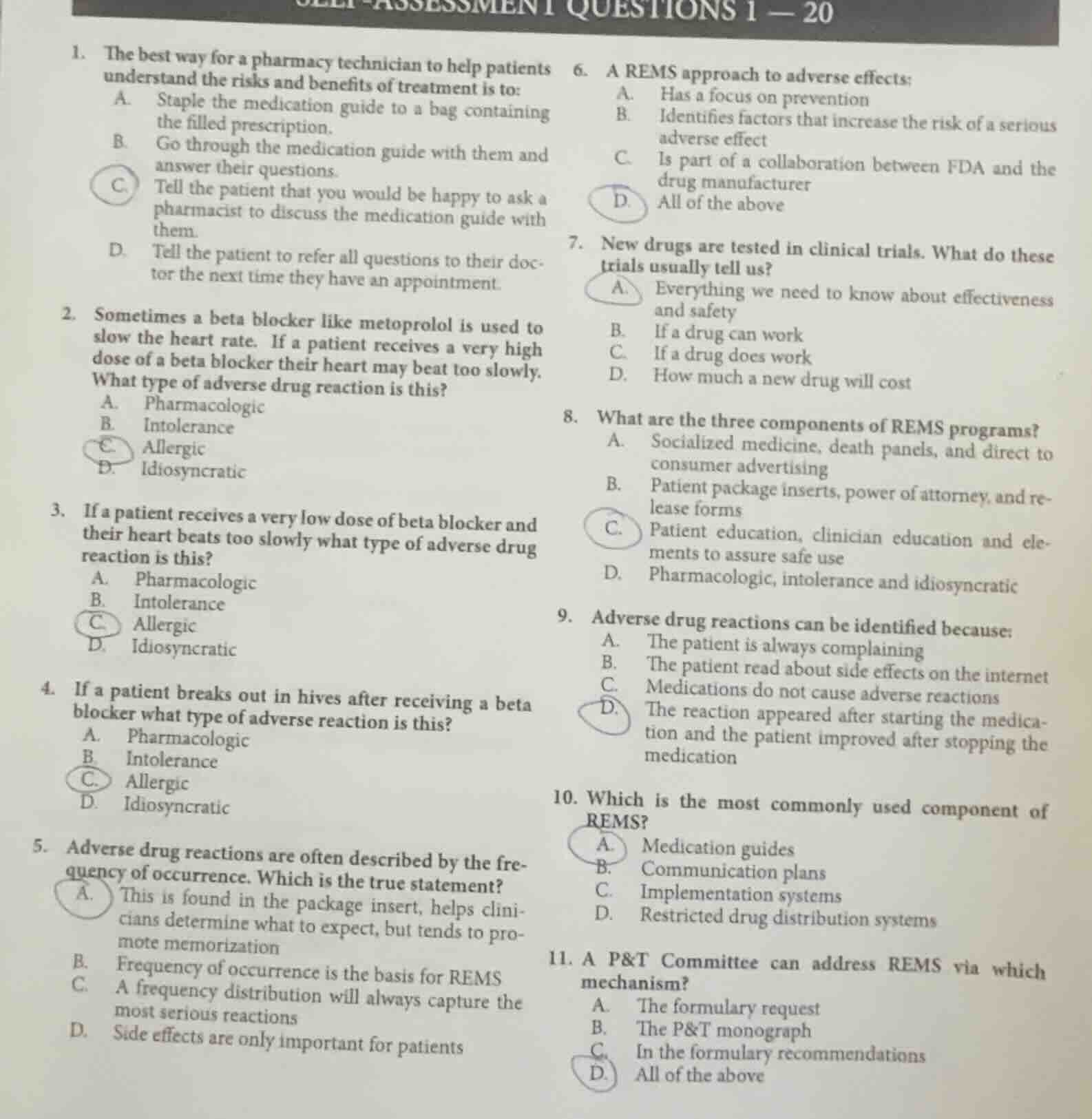 self-assessment questions 1 - 20 1. the best way for a pharmacy technic…