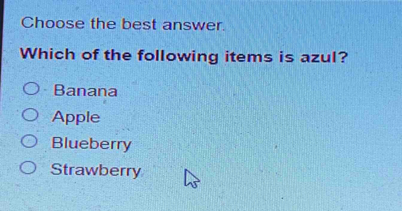 choose the best answer. which of the following items is azul? - banana …