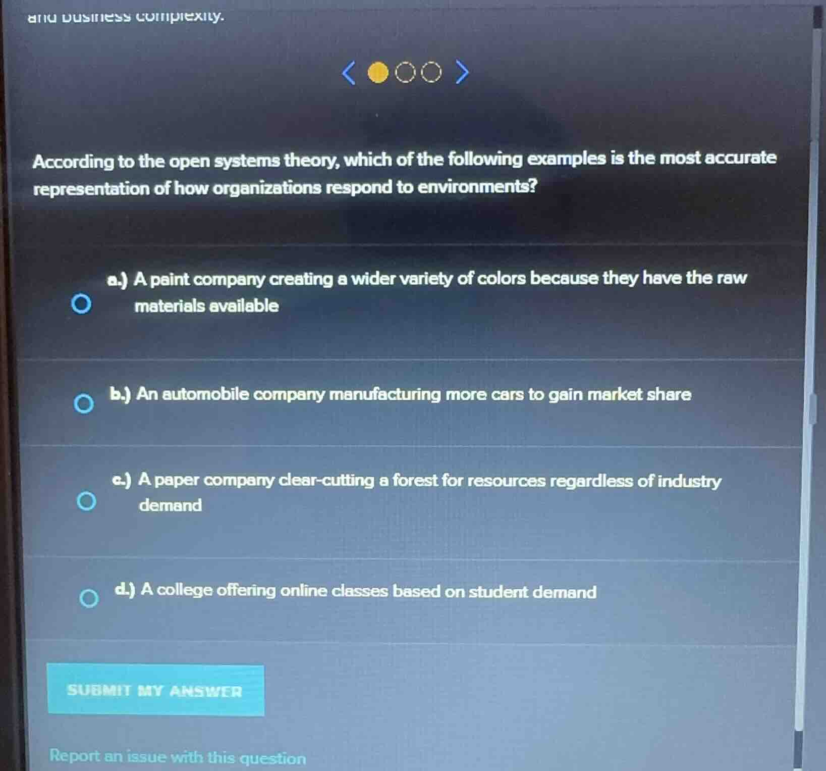 according to the open systems theory, which of the following examples i…