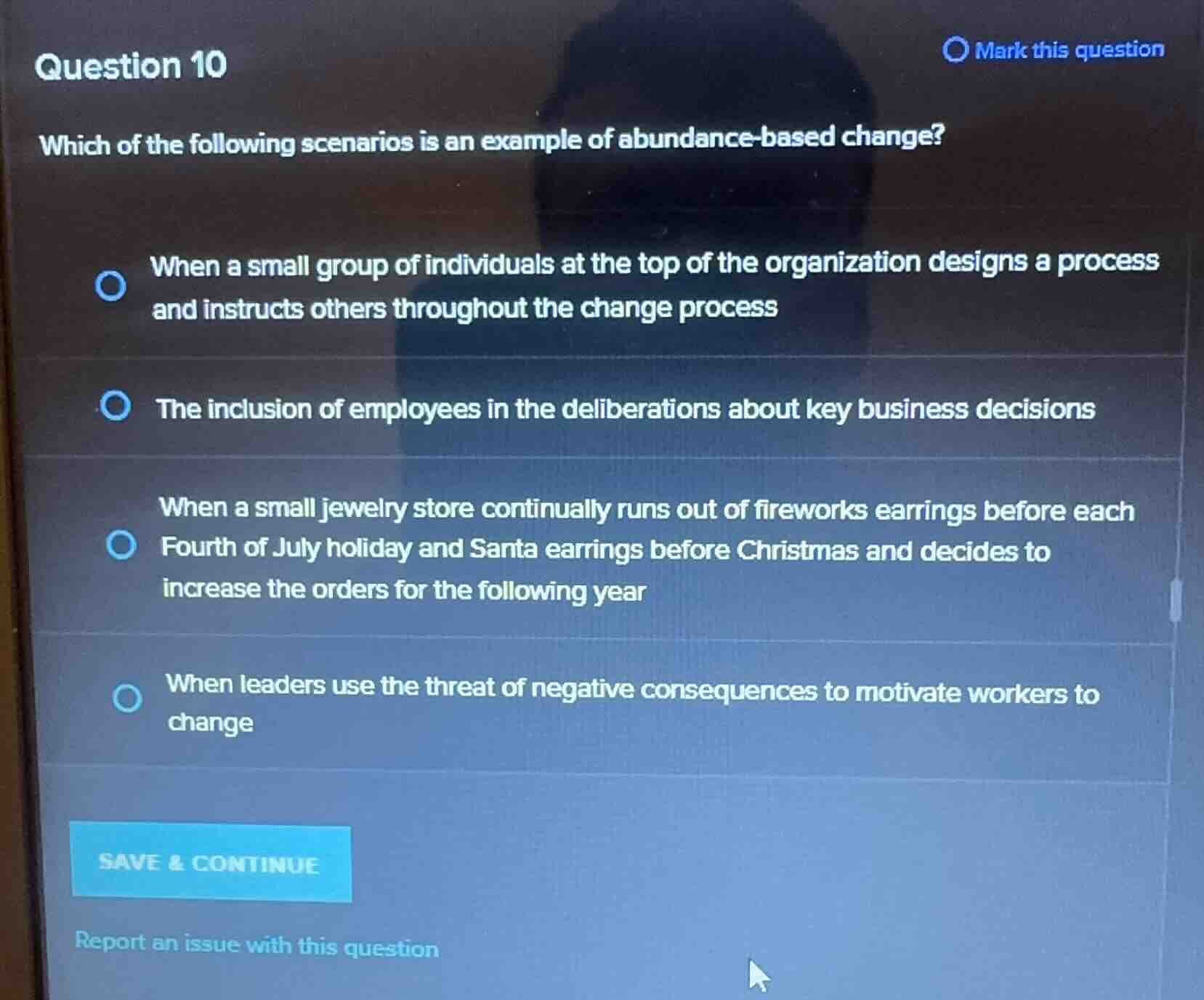 question 10 which of the following scenarios is an example of abundance…