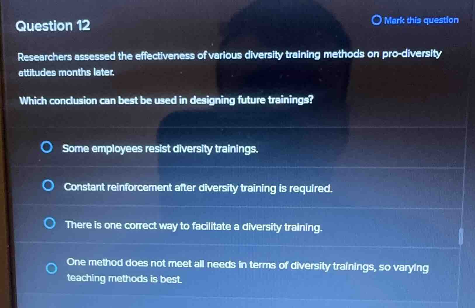 question 12 researchers assessed the effectiveness of various diversity…