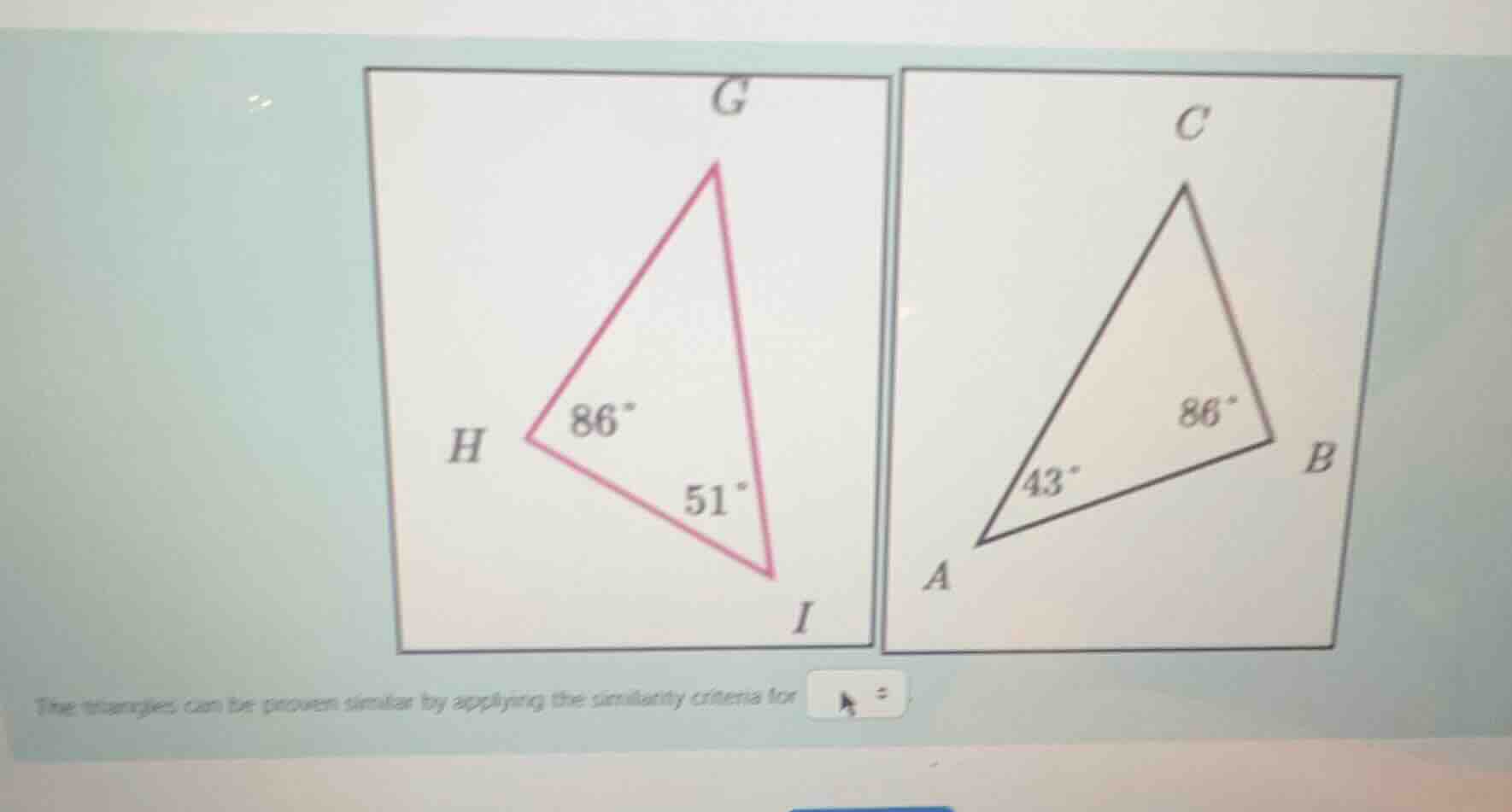 the triangles can be proven similar by applying the similarity criteria…