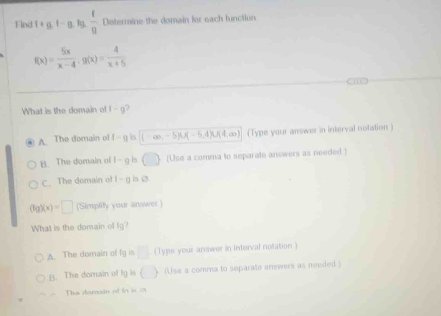 find \\(f+g\\), \\(f-g\\), \\(fg\\), \\(\\frac{f}{g}\\). determine the …