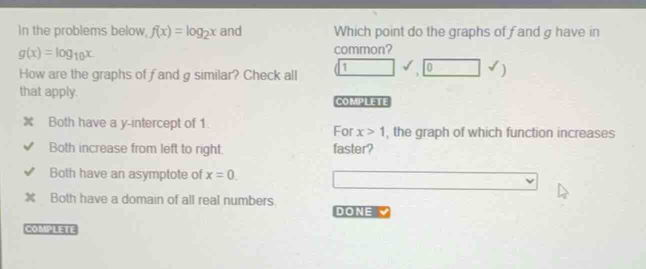 in the problems below, \\(f(x) = \\log_{2}x\\) and \\(g(x) = \\log_{10}…