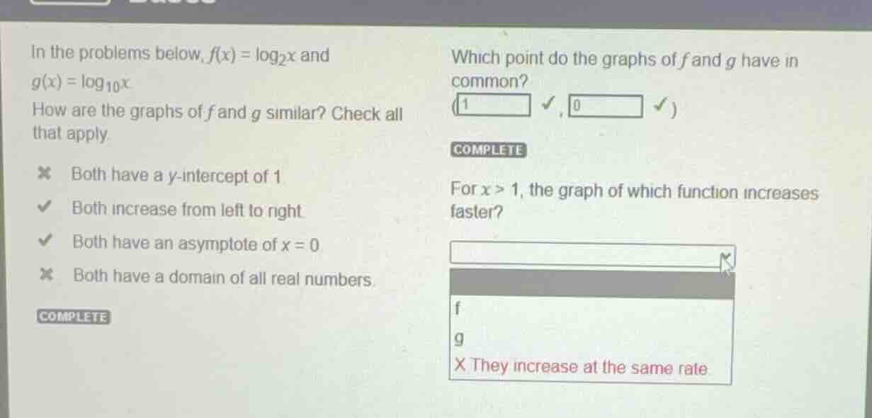 in the problems below, \\(f(x) = \\log_{2}x\\) and \\(g(x) = \\log_{10}…