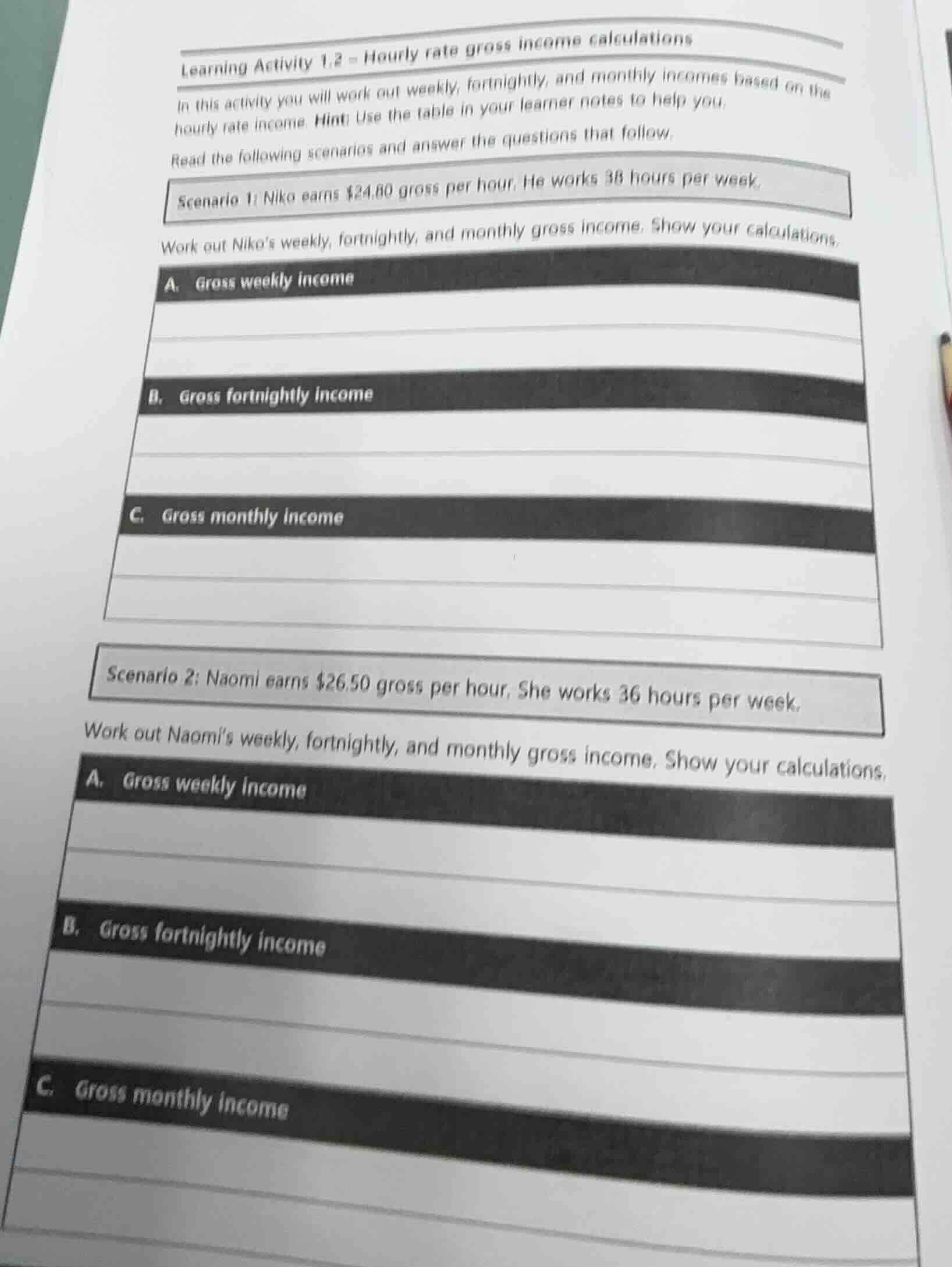 learning activity 1.2 - hourly rate gross income calculations in this a…