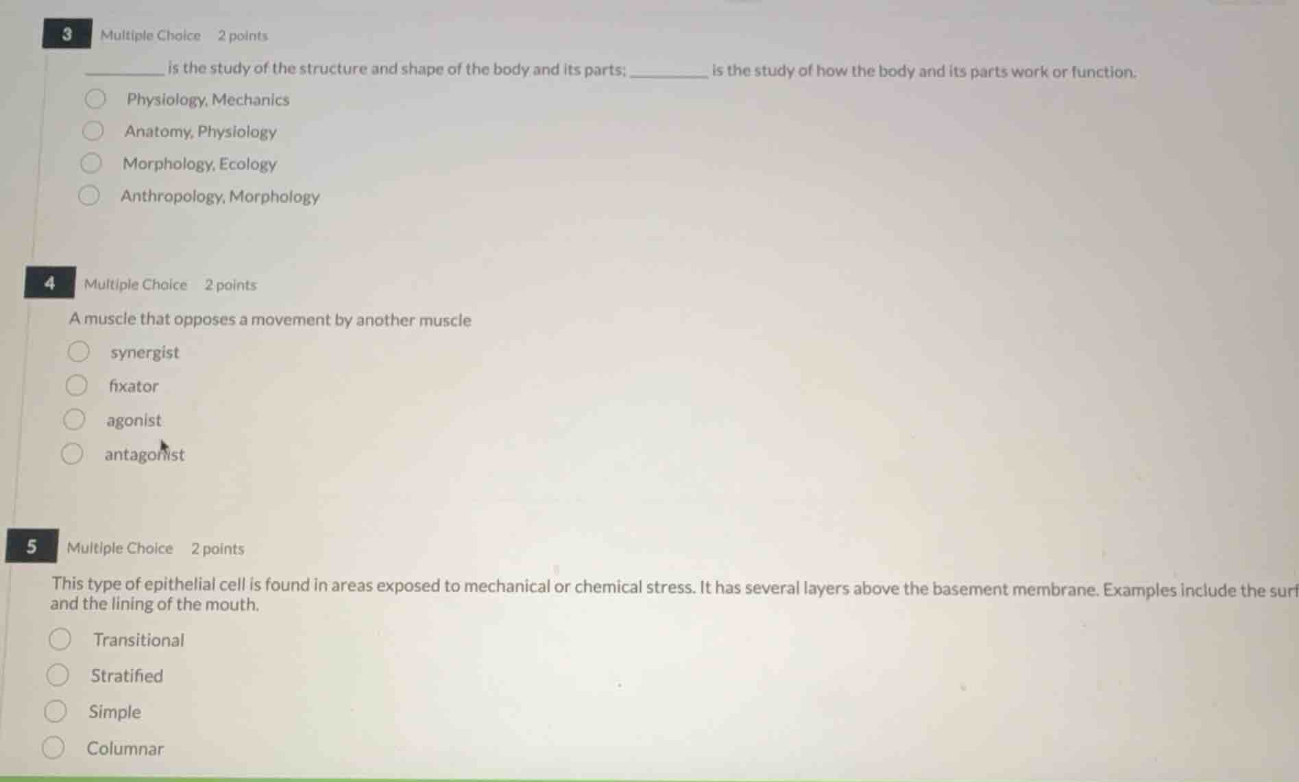 3 multiple choice 2 points _______ is the study of the structure and sh…