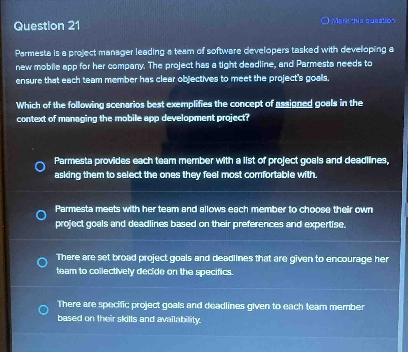 question 21 parmesta is a project manager leading a team of software de…