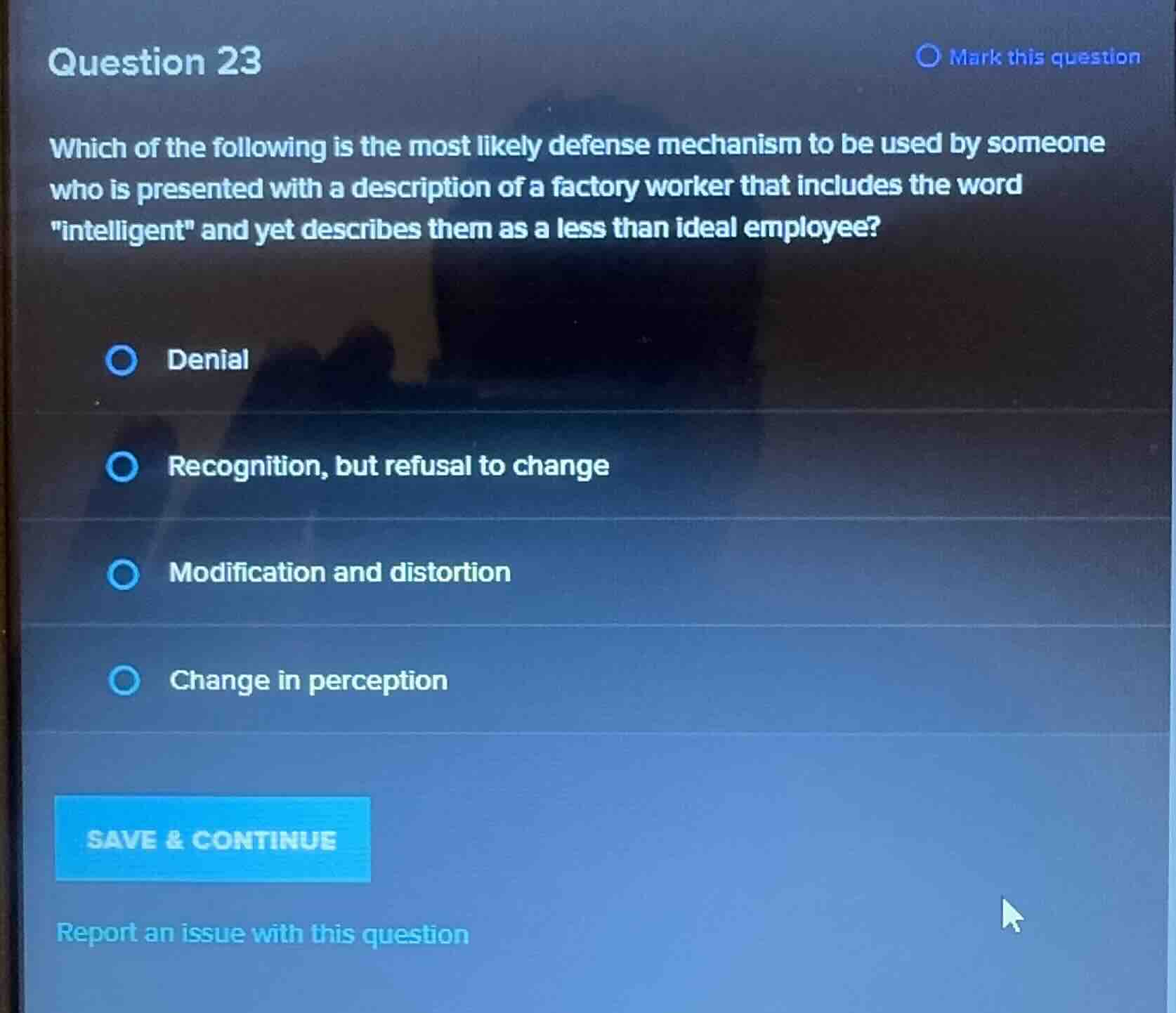 question 23 which of the following is the most likely defense mechanism…