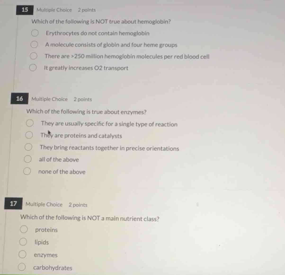 15 multiple choice 2 points which of the following is not true about he…