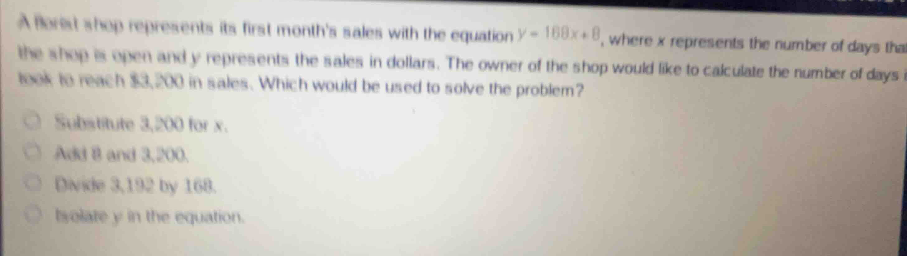 a florist shop represents its first months sales with the equation \\(y…
