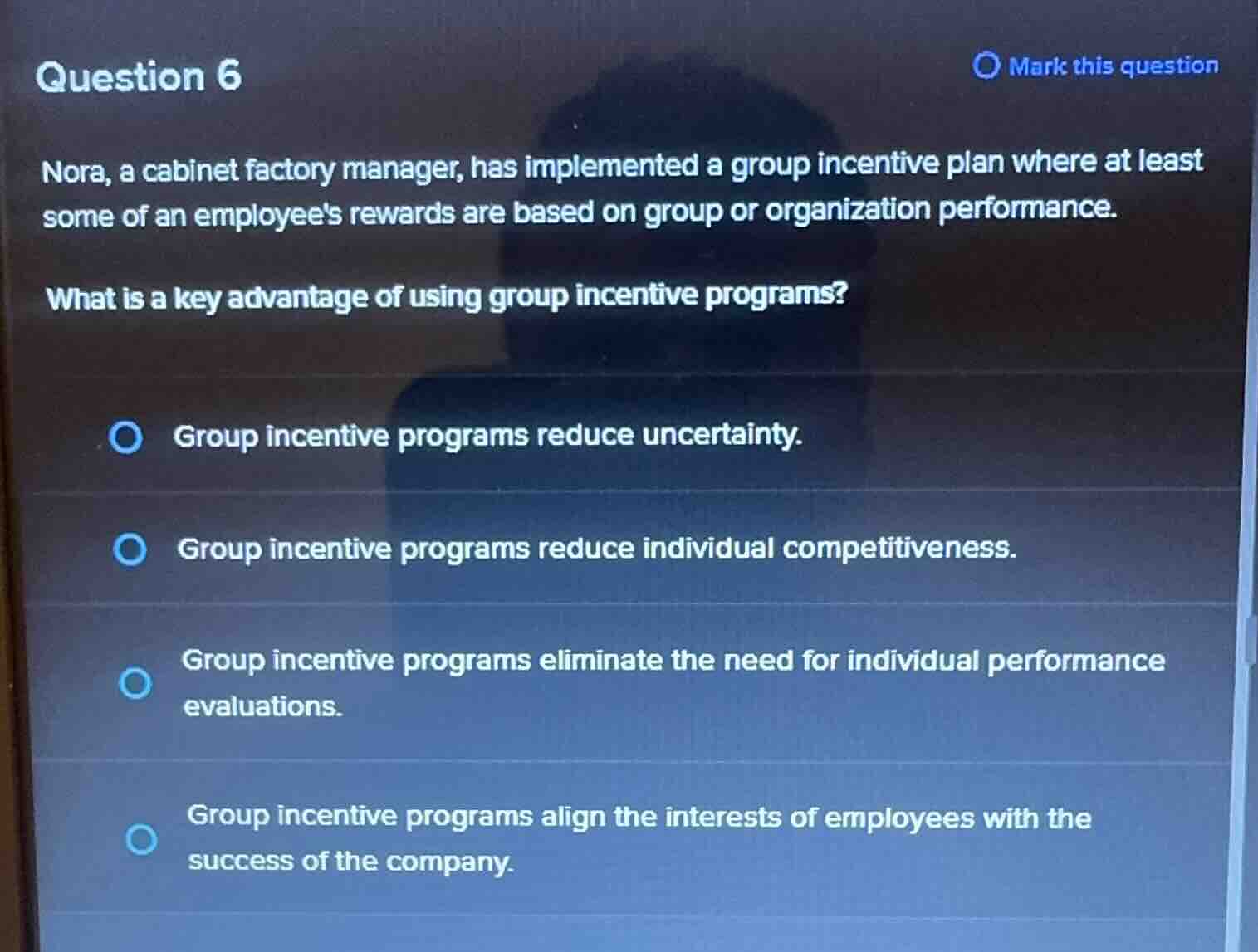 question 6 nora, a cabinet factory manager, has implemented a group inc…