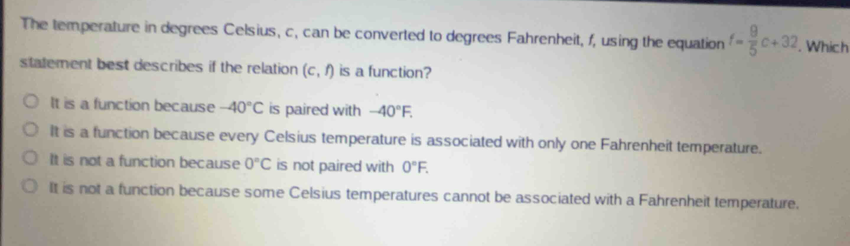 the temperature in degrees celsius, \\(c\\), can be converted to degree…