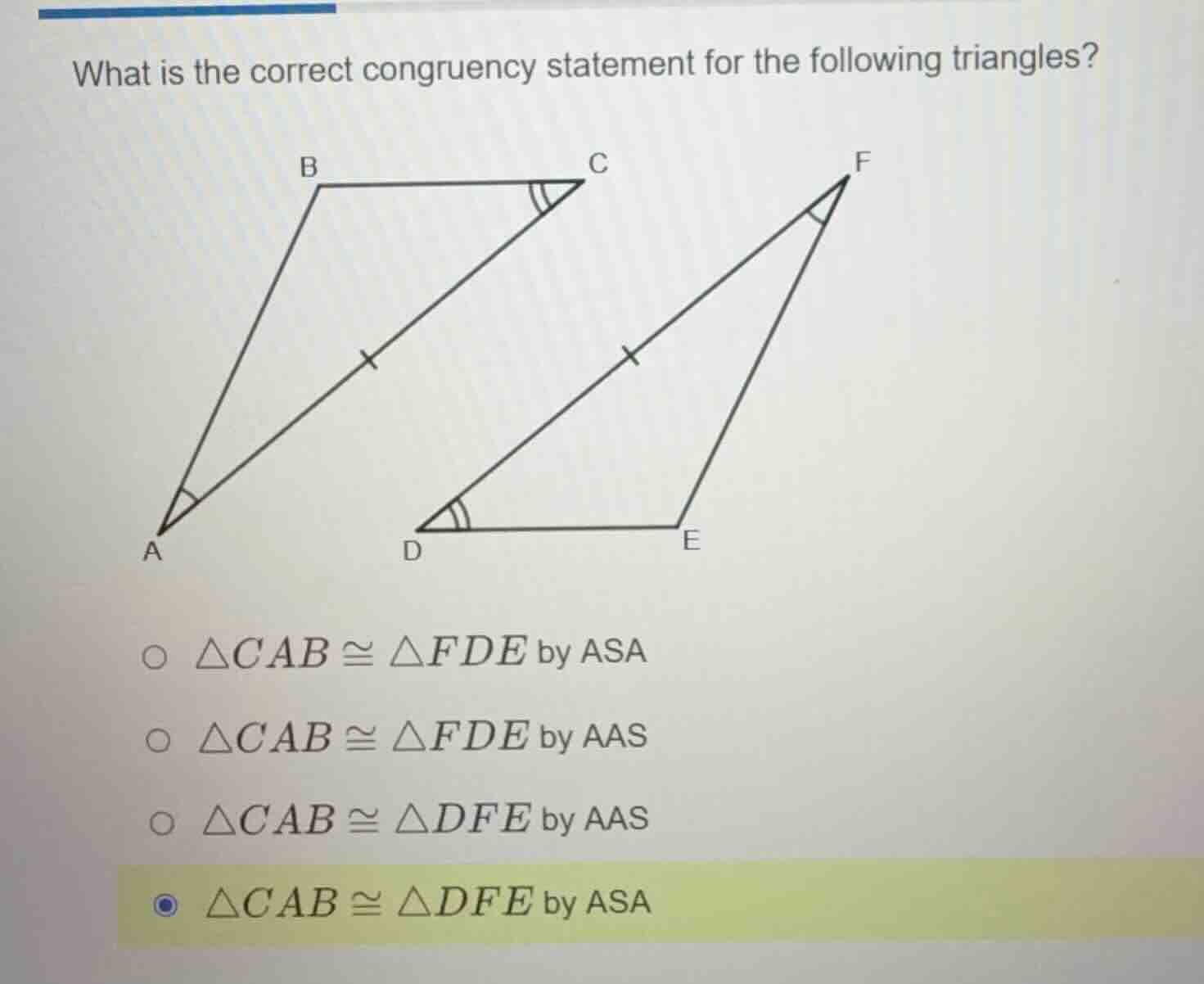 what is the correct congruency statement for the following triangles? \…