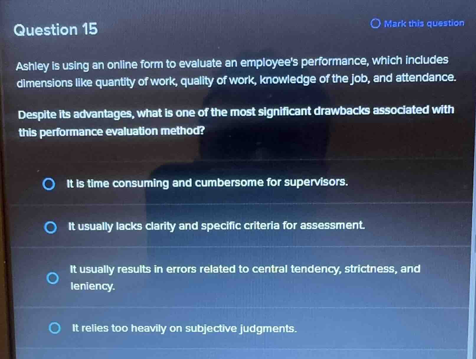 question 15 ashley is using an online form to evaluate an employees per…