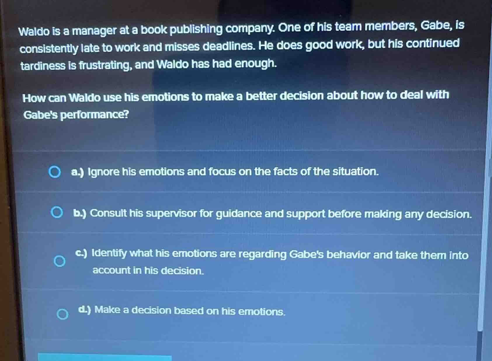 waldo is a manager at a book publishing company. one of his team member…