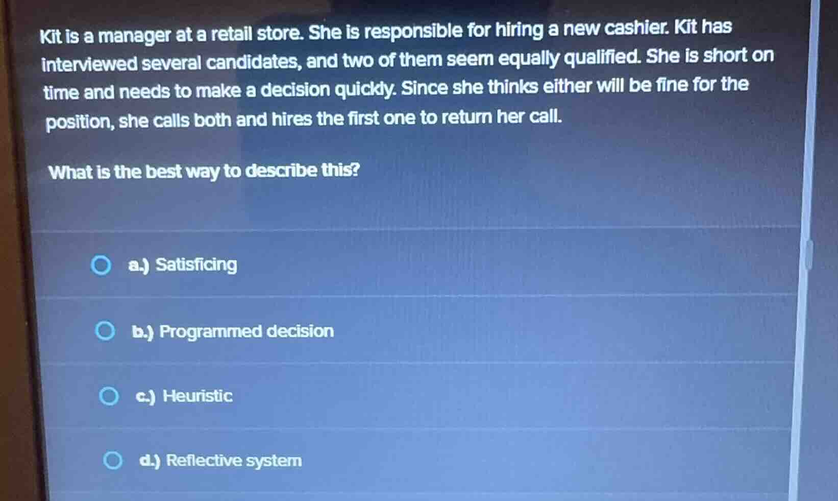kit is a manager at a retail store. she is responsible for hiring a new…
