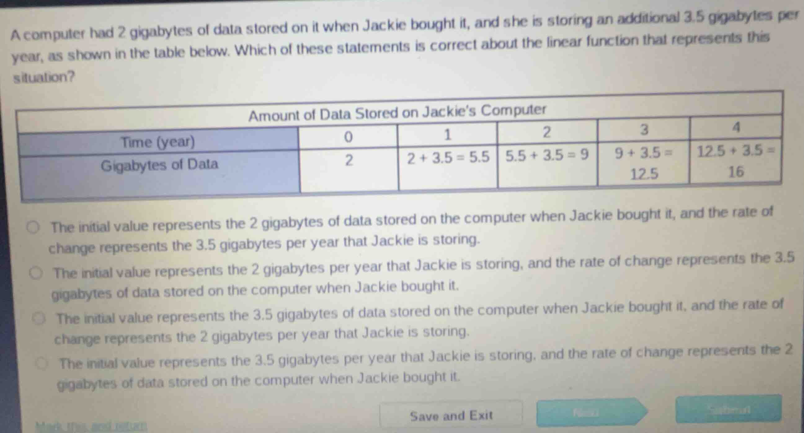 a computer had 2 gigabytes of data stored on it when jackie bought it, …
