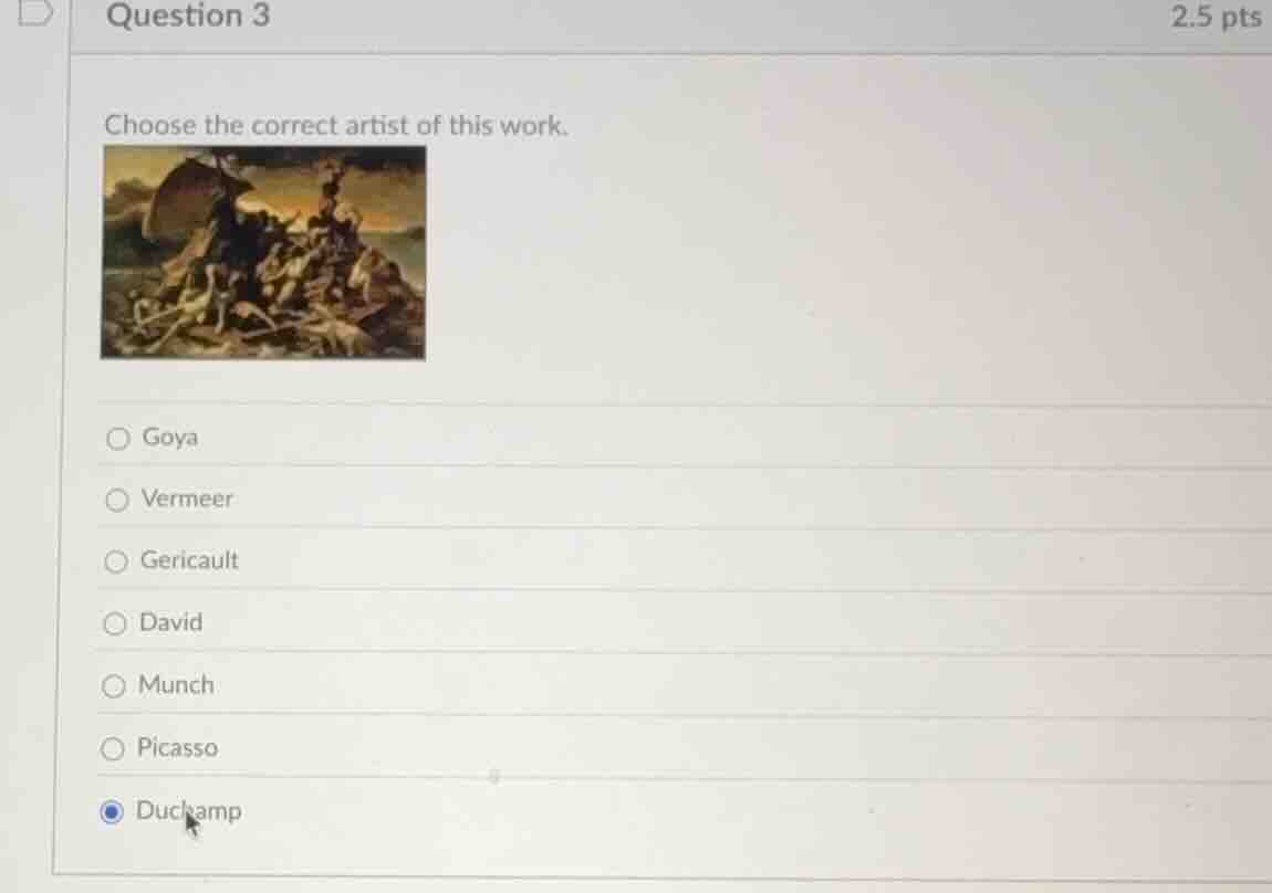 question 3 choose the correct artist of this work. goya vermeer gericau…