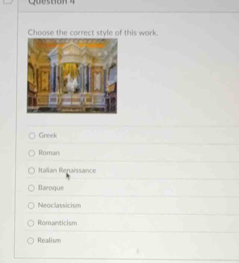 choose the correct style of this work. greek roman italian renaissance …