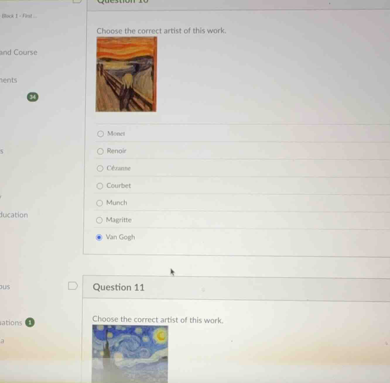 question 10 choose the correct artist of this work. monet renoir cézann…