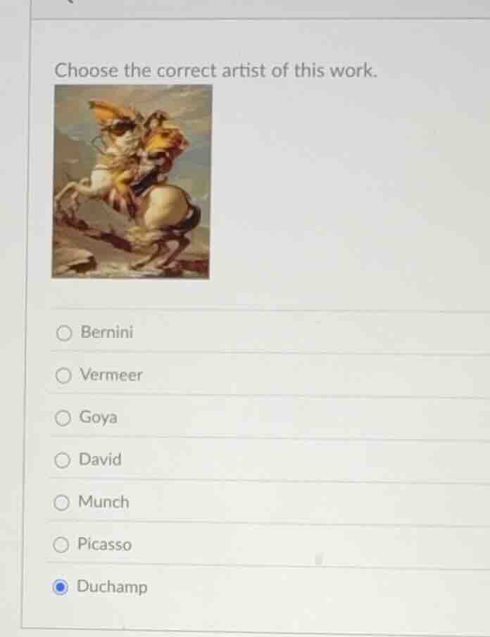 choose the correct artist of this work. bernini vermeer goya david munc…