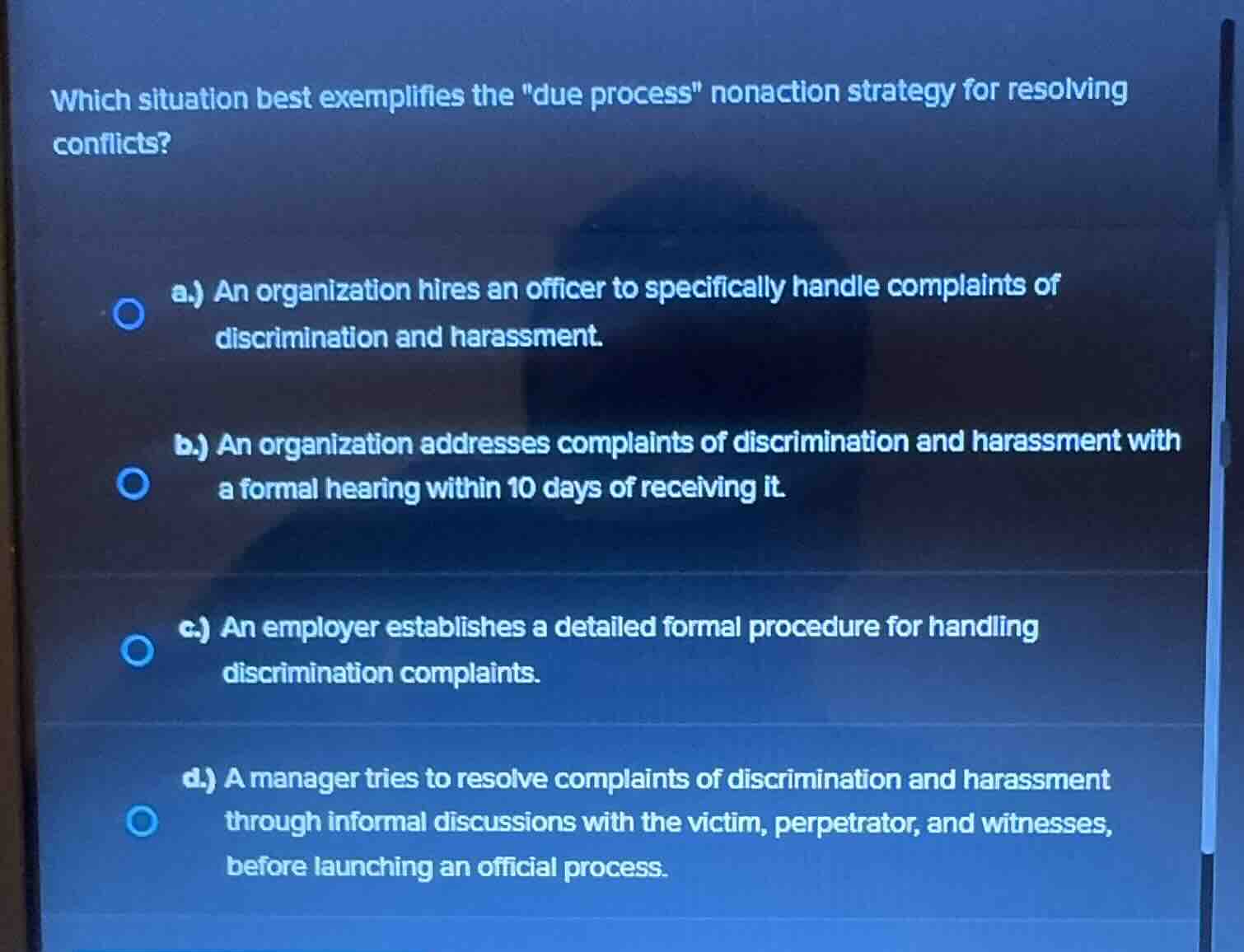which situation best exemplifies the \due process\ nonaction strategy f…